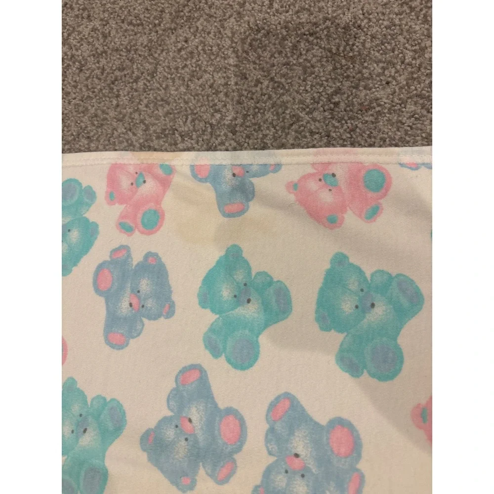 Carters White Blue Green Pink Teddy Bear Baby Blanket Cotton Pastel Vintage 90's